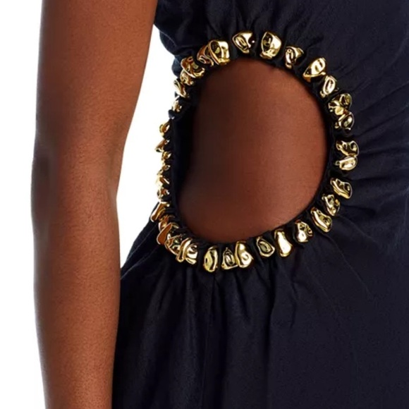 Cult Gaia Black Silvia Gold Embellished Faille Cut-Out Midi-Dress - 10 - Picture 6 of 7